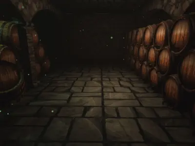Wine Cellar set Unreal engine project included Low-poly 3D model