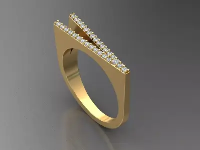 alphabet jewelry ring diamond letter V 3D print model