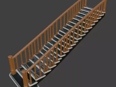 Classic Dark Marble Staircase with Ornate Wooden Balustrade 3D model