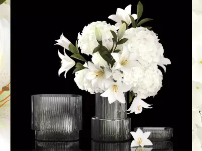Solemn bouquet of white flowers hydrangea lilies 364 3D model