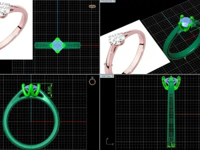 Elegant Solitaire Ring with Round Diamond Smooth Sleek Band   3D print model