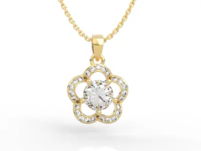 Flower Diamond Pendant Necklace 3D print model