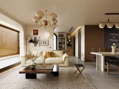 Luxury living room dining room interior scenes  3D model 3D model