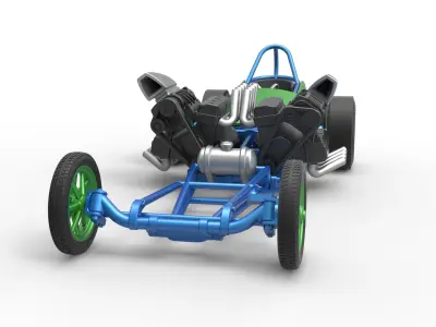 Front engine old school 6 wheeled dragster Scale 1 to 25 3D print model