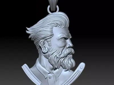 Barbershop  scissor Pendant  jewelry gold necklace Silver 3D print model