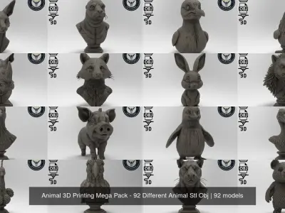 Animal 3D Printing Mega Pack - 92 Different Animal Stl Obj 3D Model Collection