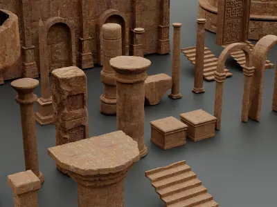 Ancient Ruins Kitbash Low-poly 3D model