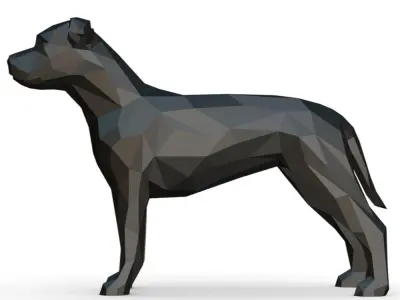 amstaff low poly polygonal dog 3D print model
