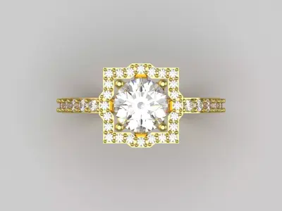 Luxury Yellow Gold Engagement Ring with Square Halo Model sr0091 3D print model