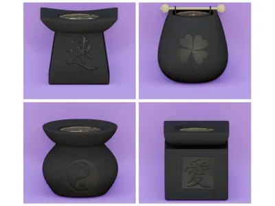 Pack of 4 aroma lamps with candles for aromatherapy 3D model