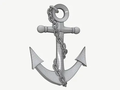 Wall interior decor anchor with chains 3D model