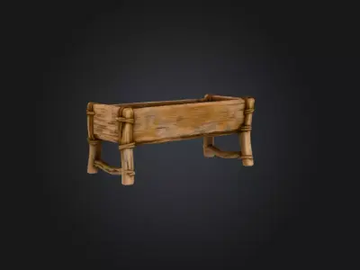 Rustic Wooden Trough Low-poly 3D model