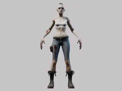 Young Zombie Woman with Buzz Cut - 3D Model Low-poly 3D model