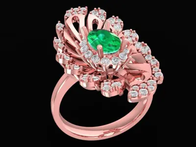 Luxury Floral Emerald Diamond Ring 3134 3D print model