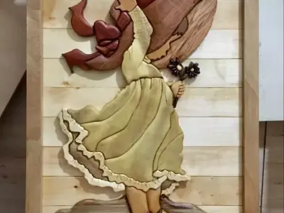 Sara1 wood carving of girl in hat 3D model