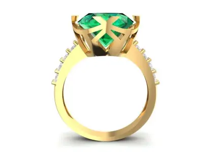 Elegant Oval Gemstone Ring with Side Diamonds  1688 3D print model