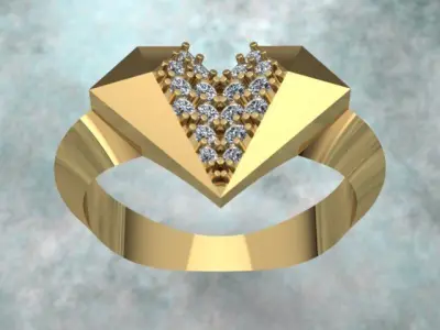 Heart Shaped Luxury Diamond Golden Ring 3D print model