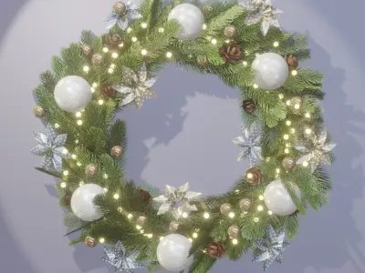 Christmas wreath in scandi style Low-poly 3D model