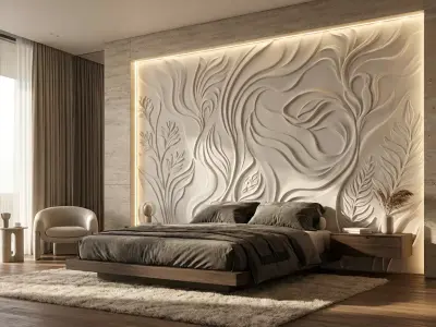  Modern Floral Relief Panel Wall Decor Set STL Mural CNC 327  3D model