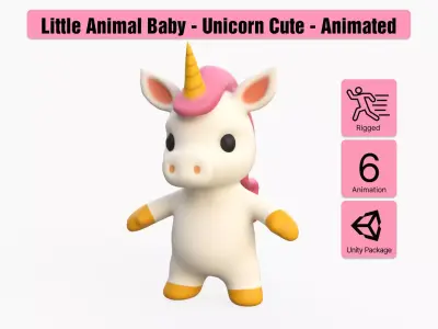 Little animal baby - Unicorn cute - Animated Low-poly 3D model