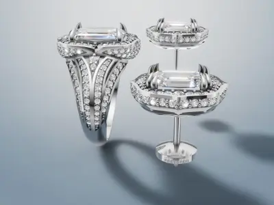 Ring and Earrings gold jewelry set 3D print model C 70 3D print model