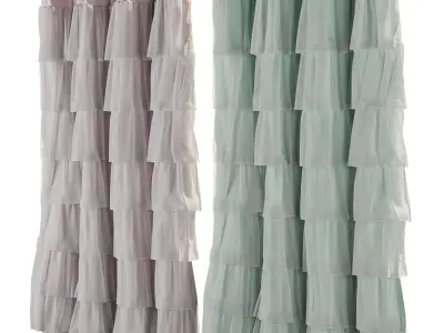 Volens green - pink Ruffle Shower Curtain 001 Low-poly 3D model