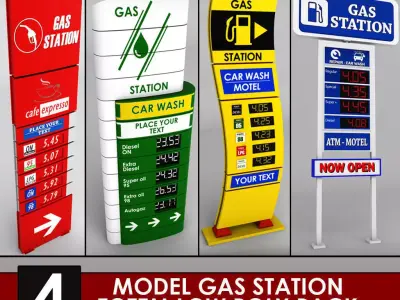 Gas station price sign totem low poly pack Low-poly 3D model