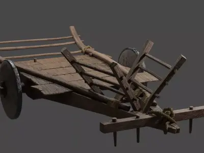 PBR Low Poly Oxcart Tumbrel Cart Low-poly 3D model