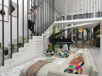 EXTERIOR INTERIOR C HOUSE 2 FLOOR Low-poly 3D model