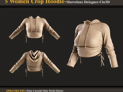 5 Women Crop Hoodie -MD-Clo3D -ZPRJ - FBX - OBJ 3D model
