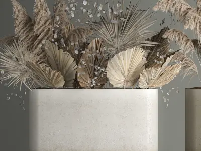 Plants In Flowerpots Made Of Dried Flowers 3D model