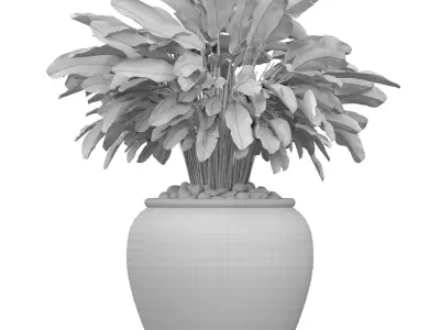 Decorative Fern in a large white marble vase urn pot 3D model