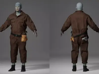 Male Workshop Jumpsuit Boots Low-poly 3D model