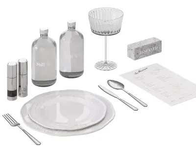 Restaurant Tableware Grey and White 3D model