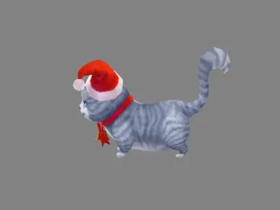 cartoon christmas fat cat - grey Low-poly 3D model