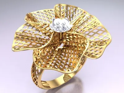  Mesh flower ring - Italian rings - Womens Rings - N6404 3D print model