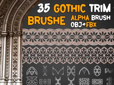 35 Gothic Trim Brushes   Vol 14 Low-poly 3D model
