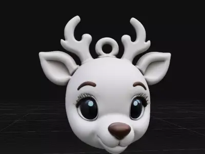 Cute Reindeer Face Keychain Christmas Animal Keyring 3D Print  3D print model