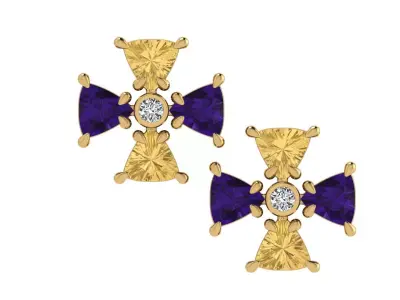 Trillion-Cut Flower Stud Earrings 3D print model