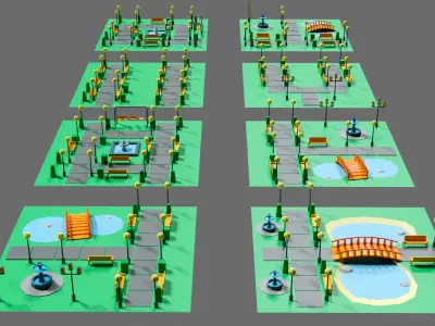 Props for the city Low-poly 3D model