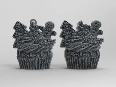 christmas tree cup cake decor  3D print model