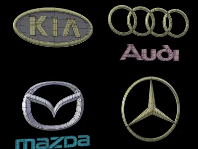Car Logos - Audi Mazda Kia Mercedes Benz Low-poly 3D model