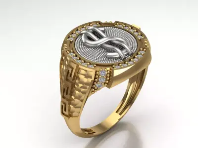 Luxury Dollar Sign Mens Ring With Diamonds Jewelry Gents Rings 3D print model