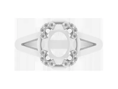 Ring with oval and diamonds 3D print model