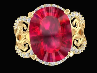 Classic Oval Gemstone Ring with Filigree Design 3D Model 1714 3D print model