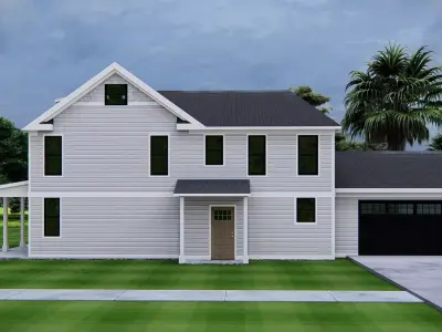 Modern American Two-Story House Exterior with Attached Garage 3D model