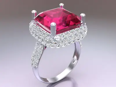 Gemstone rings - Square stone ring - Diamond rings -  N299 3D print model