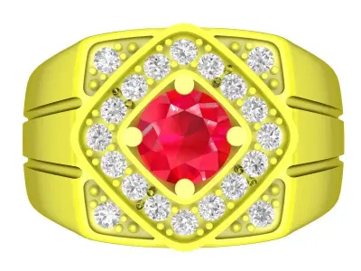 Luxury Square Halo Gemstone Ring for Men 5162 3D print model