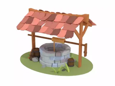 Wishing Well - Stone Well - Vintage Well Low-poly 3D model Free low-poly 3D model