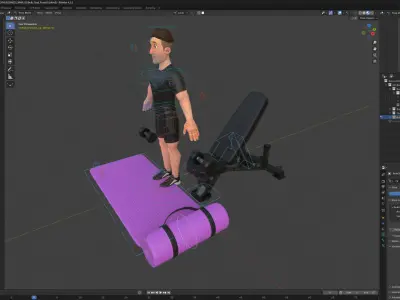 Cartoon Sports Gym Fitness Man Illustrations Style Low-poly 3D model